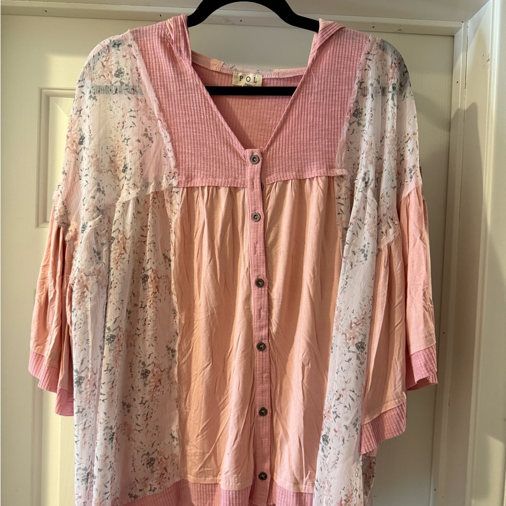 POL Pink and White Sheer Blouse